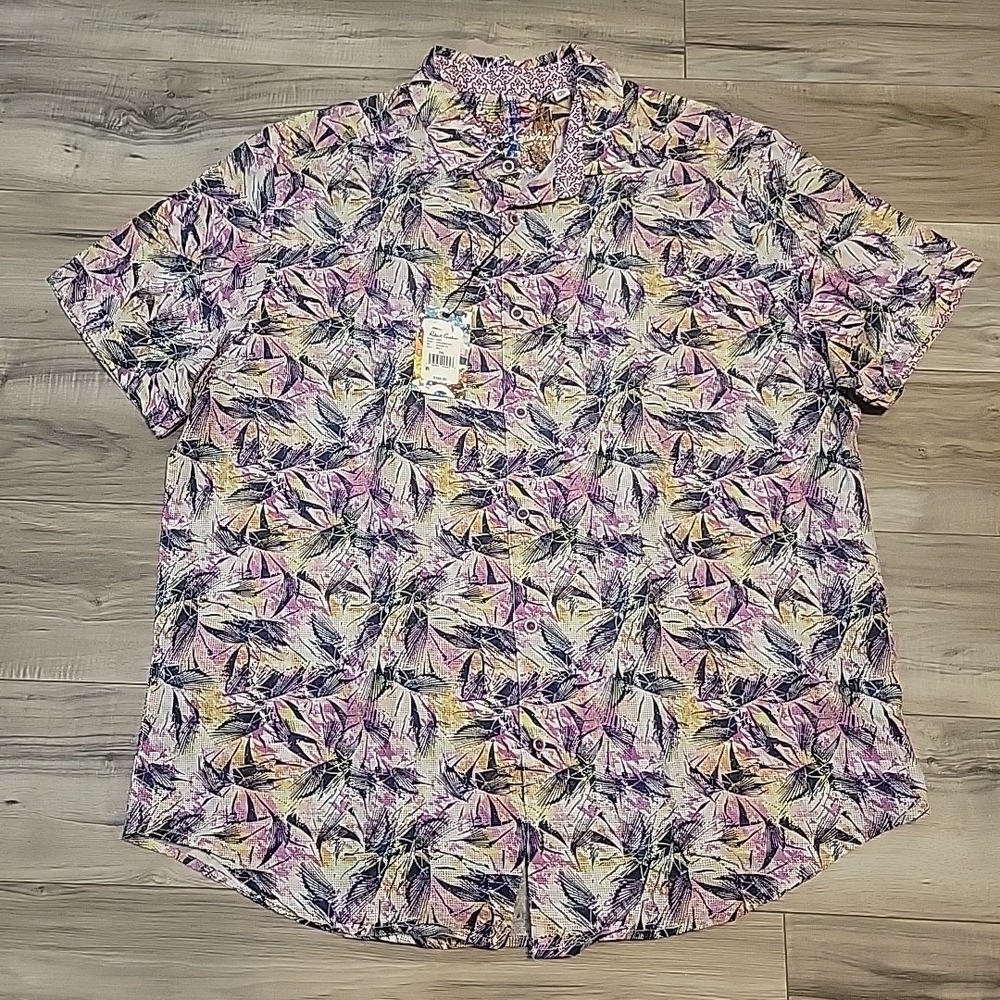 Robert Graham Mens 2XL Linen Blend Rory Floral Print Short Sleeve Shirt NEW $198